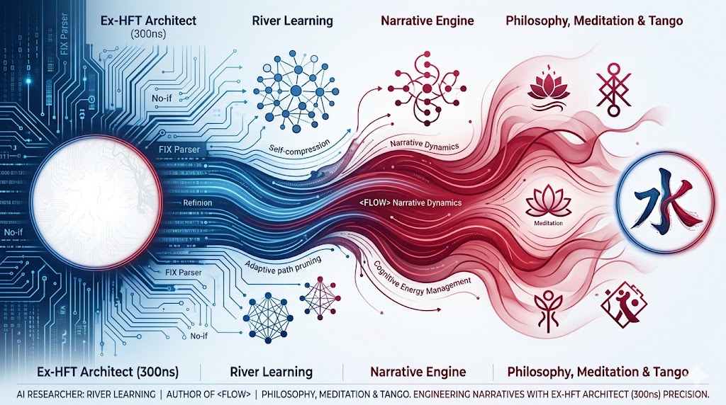 River Bottega — identity arc from HFT systems to narrative dynamics